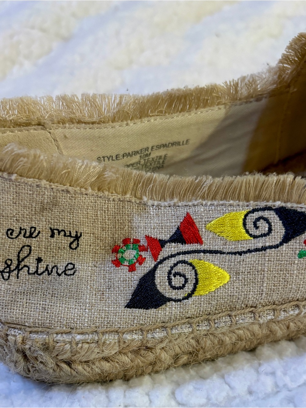 Johnny Was Embroidered Tan Espadrilles with Green & Black Accents - Picture 9 of 15